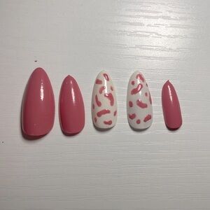Handmade Pink & White Cow Print Nails
